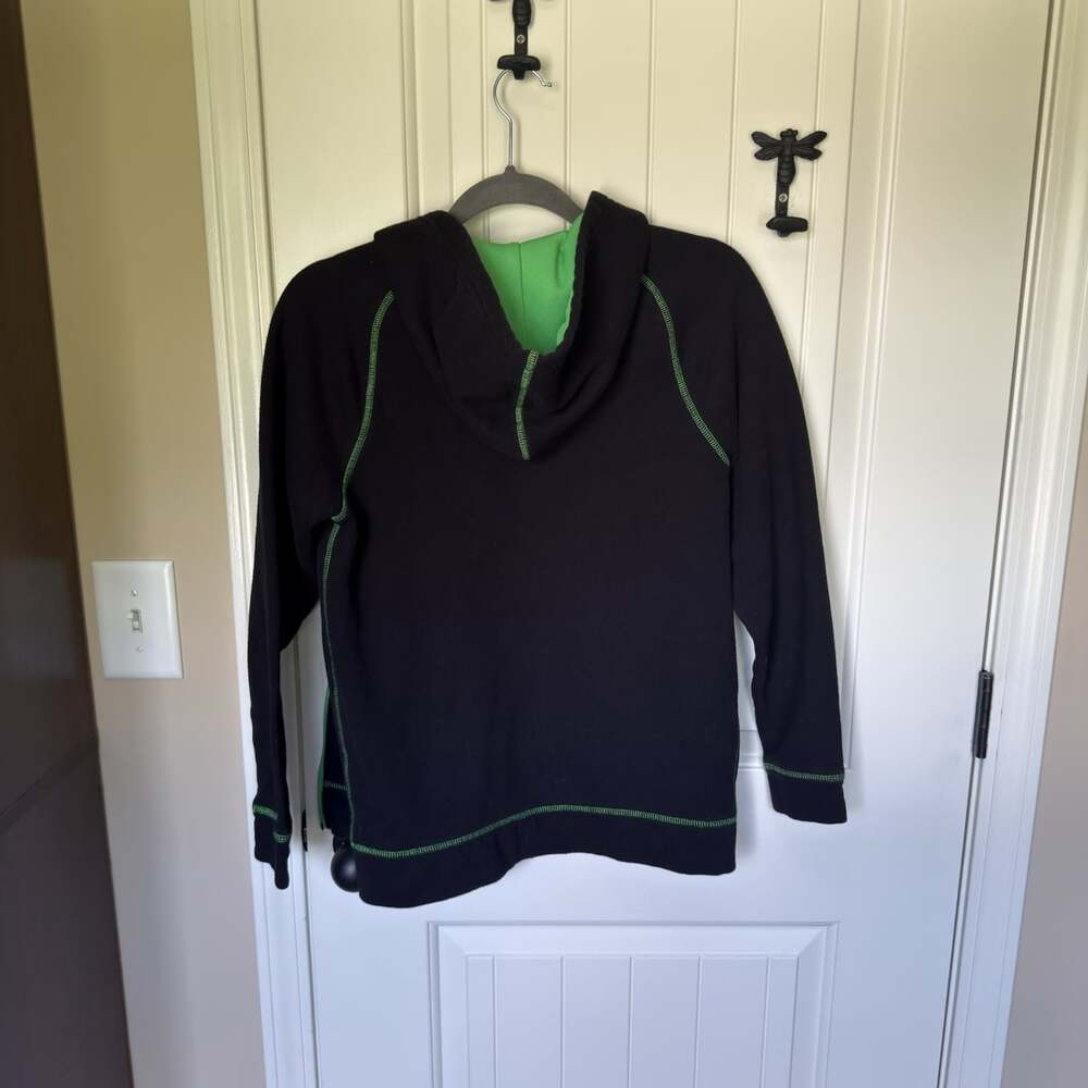 Tek Gear Women's Ultrasoft Fleece Full Zip Black Hooded Jacket  Green Hem Size L - Picture 2 of 5